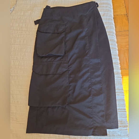 Urban Outfitters Black Wrap Cargo Midi Skirt with Belt | Size Small Petite - Picture 5 of 14